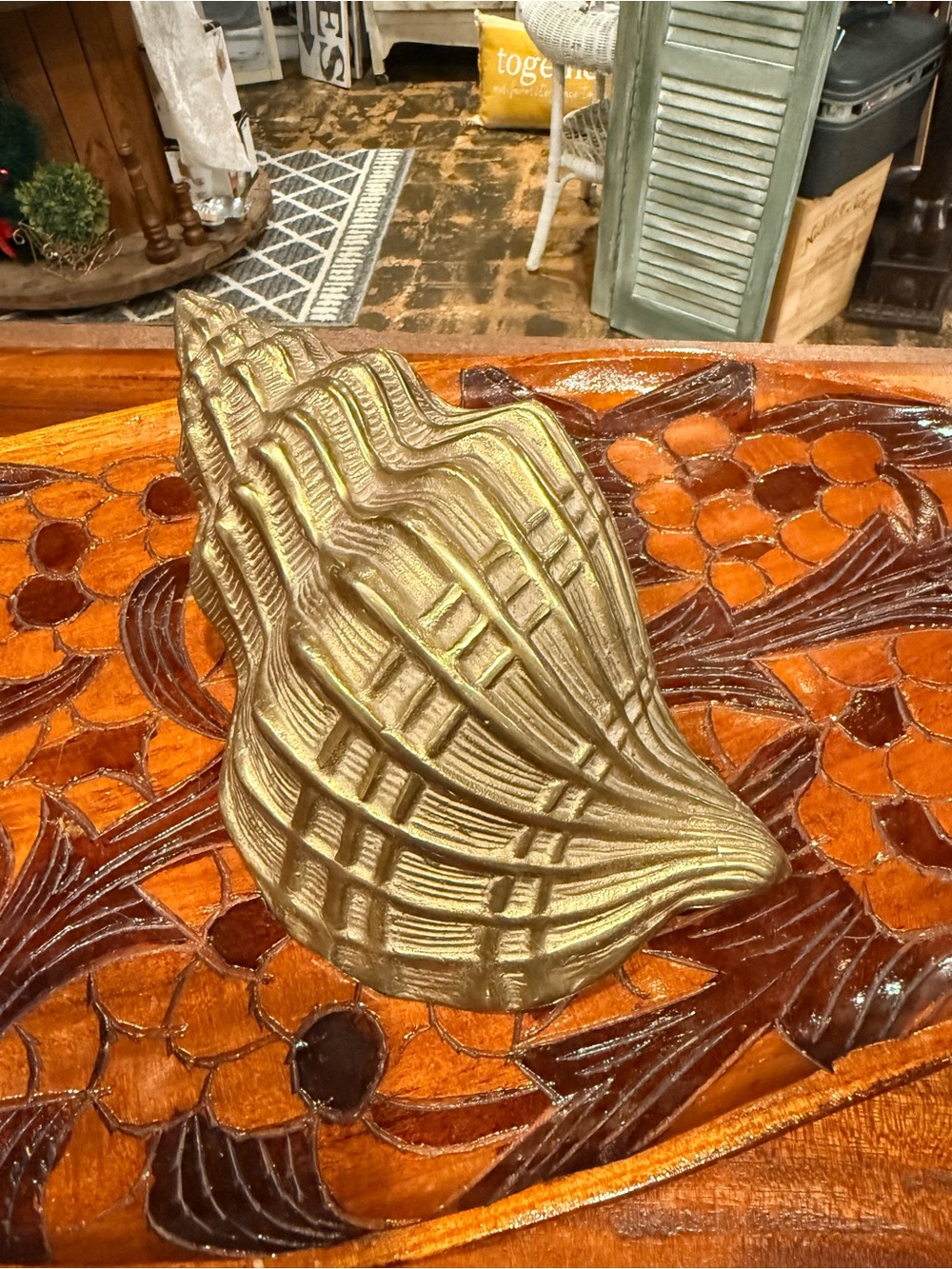 VTG  XL Brass Decorative Sea Shell Accent